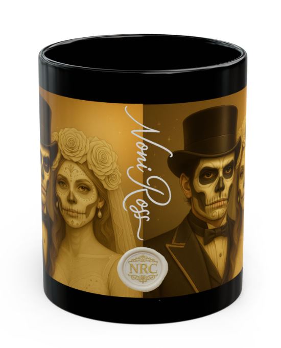 June gold wedding gothic couple mug spine view no handle sugar skull king queen