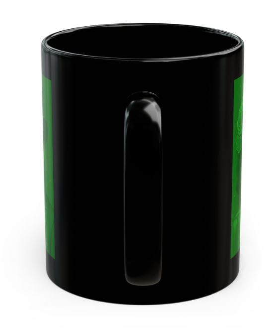 March Day of the Dead mug green couple design back view with handle sugar skull king queen