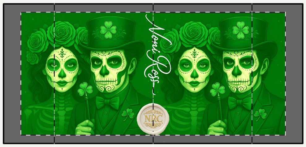March Day of the Dead couple mug close up green sugar skull faces detailed gothic art