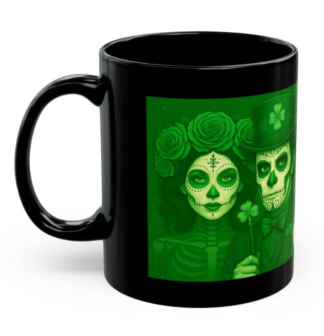 March green gothic couple mug sugar skull king queen side view ceramic mug