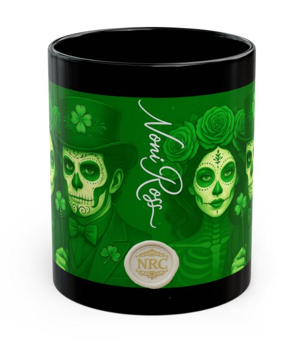 March green gothic couple mug spine view no handle sugar skull king queen