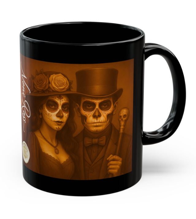 November Day of the Dead couple mug harvest brown sugar skull king queen 11oz ceramic Noni Ross Creations
