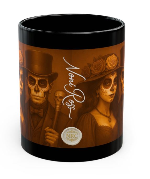 November harvest gothic couple mug spine view no handle sugar skull king queen