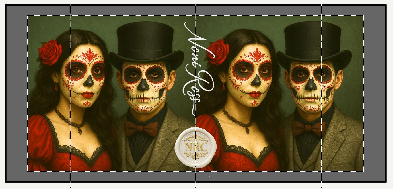 October Day of the Dead couple mug close up Halloween sugar skull faces gothic spooky theme