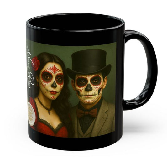 October Day of the Dead couple mug Halloween sugar skull king queen 11oz ceramic Noni Ross Creations