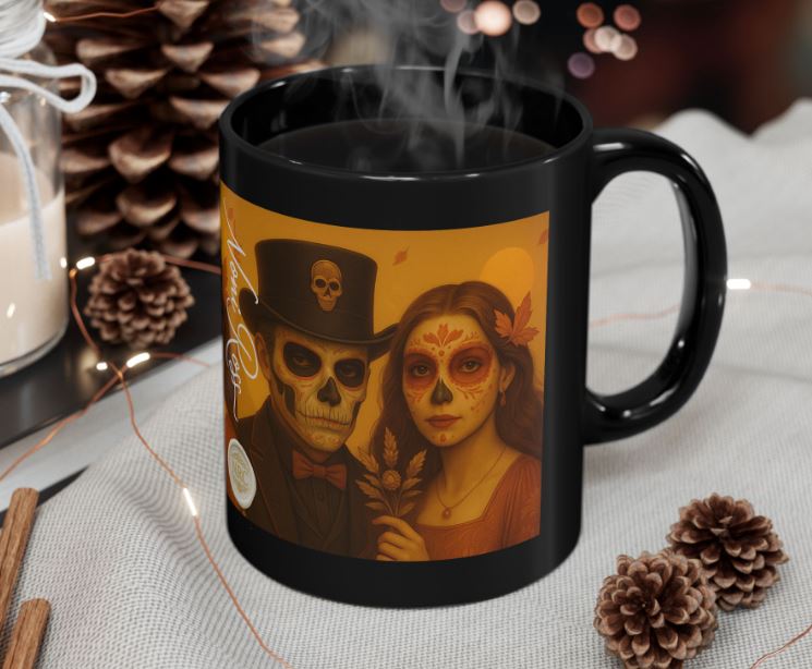 September autumn Day of the Dead couple mug styled mockup sugar skull king queen