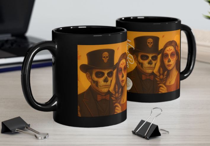 September gothic couple mug fall sugar skull design kitchen mockup ceramic