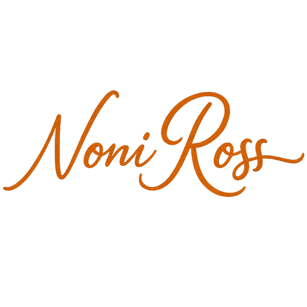 Noni Ross Creations bronze signature logo elegant handwritten brand mark with metallic finish