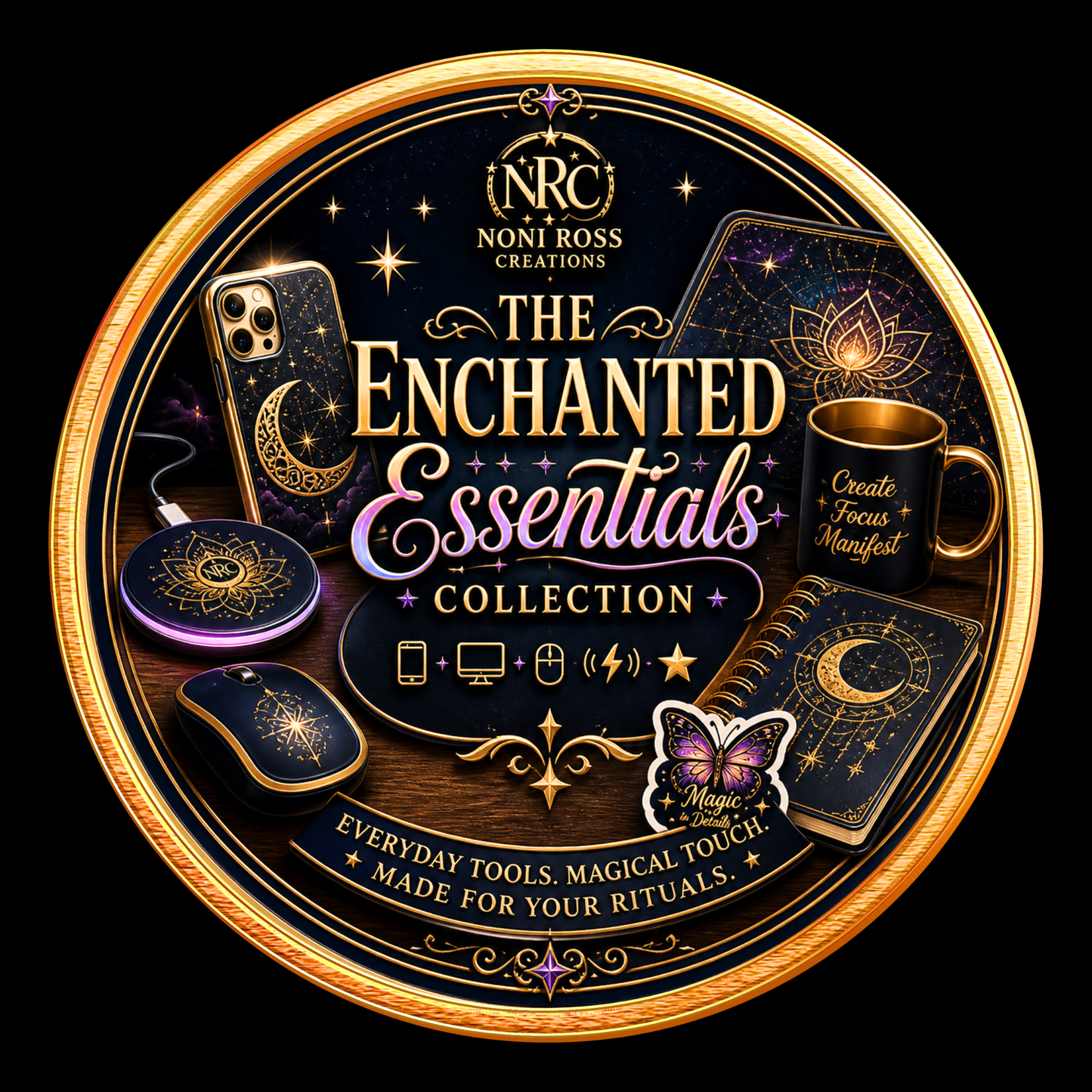 NRC Signature Series Wireless Charger Celestial Gold Magic Design | Noni Ross Creations