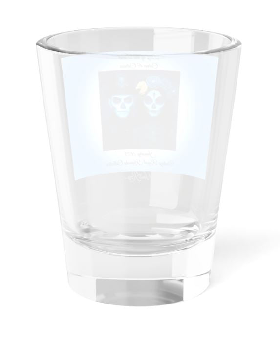 back view of day of the dead couple shot glass showing blue gradient wrap and january design details