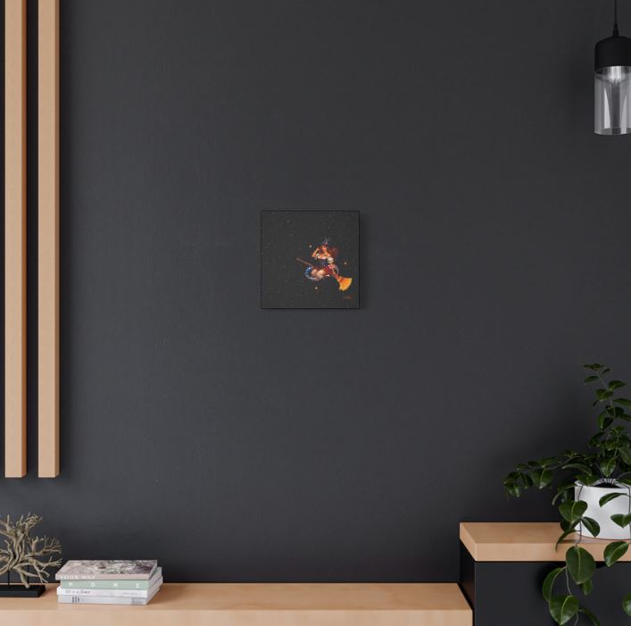 12x12 patriotic witch canvas styled on wall shelf with simple elegant composition