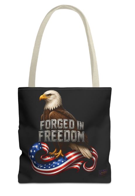 Durable tote bag with bold eagle design shown in real world setting