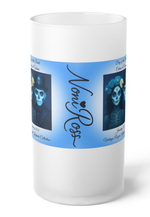 January Day of the Dead Couple Frosted Beer Stein 16oz – Blue Catrin & Catrina Vintage Keepsake Mug | Noni Ross Creations