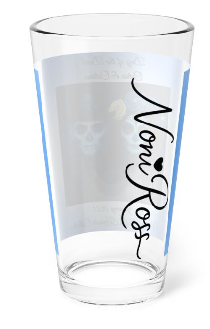 back view of january day of the dead couple highball glass showing full wrap blue gradient design