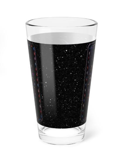 Back view of highball glass showing wraparound NRS design and starry elements