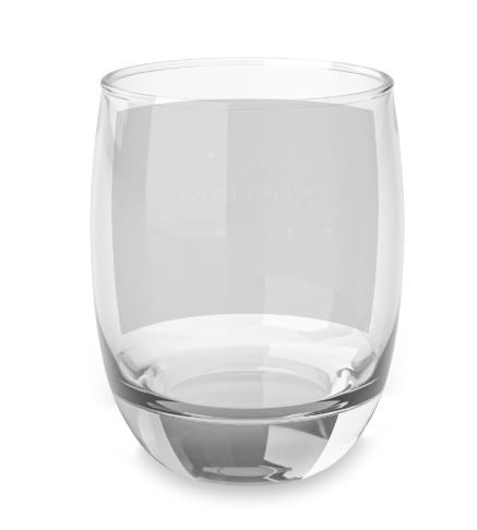 Back view of 6oz stemless wine glass showing clean clear glass surface without design