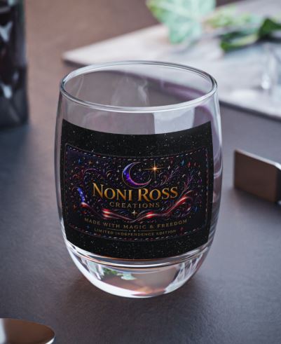 6oz stemless wine glass with NRC signature design displayed on tabletop in modern setting