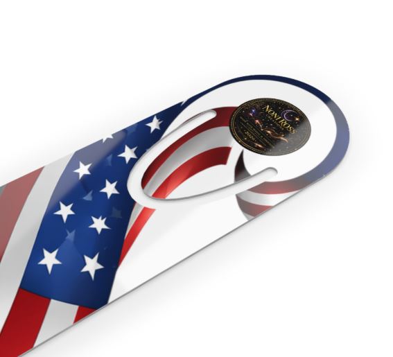 patriotic Noni bookmark placed inside book showing red white and blue design
