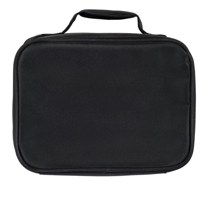 black insulated lunch box back view with zipper closure and handle Noni Ross Creations