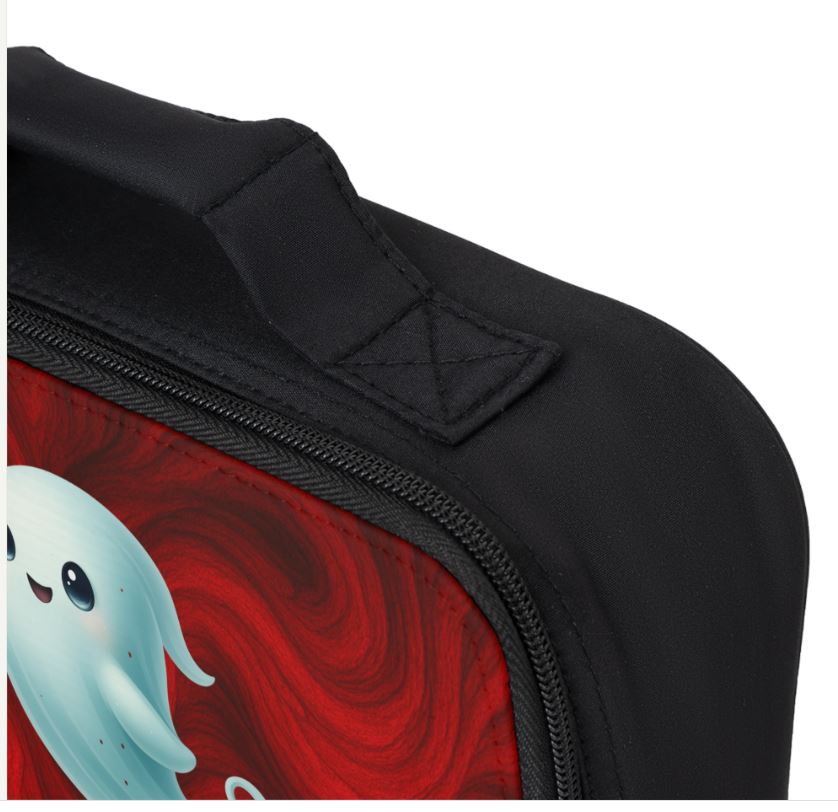top handle detail of insulated lunch box durable carry strap black fabric