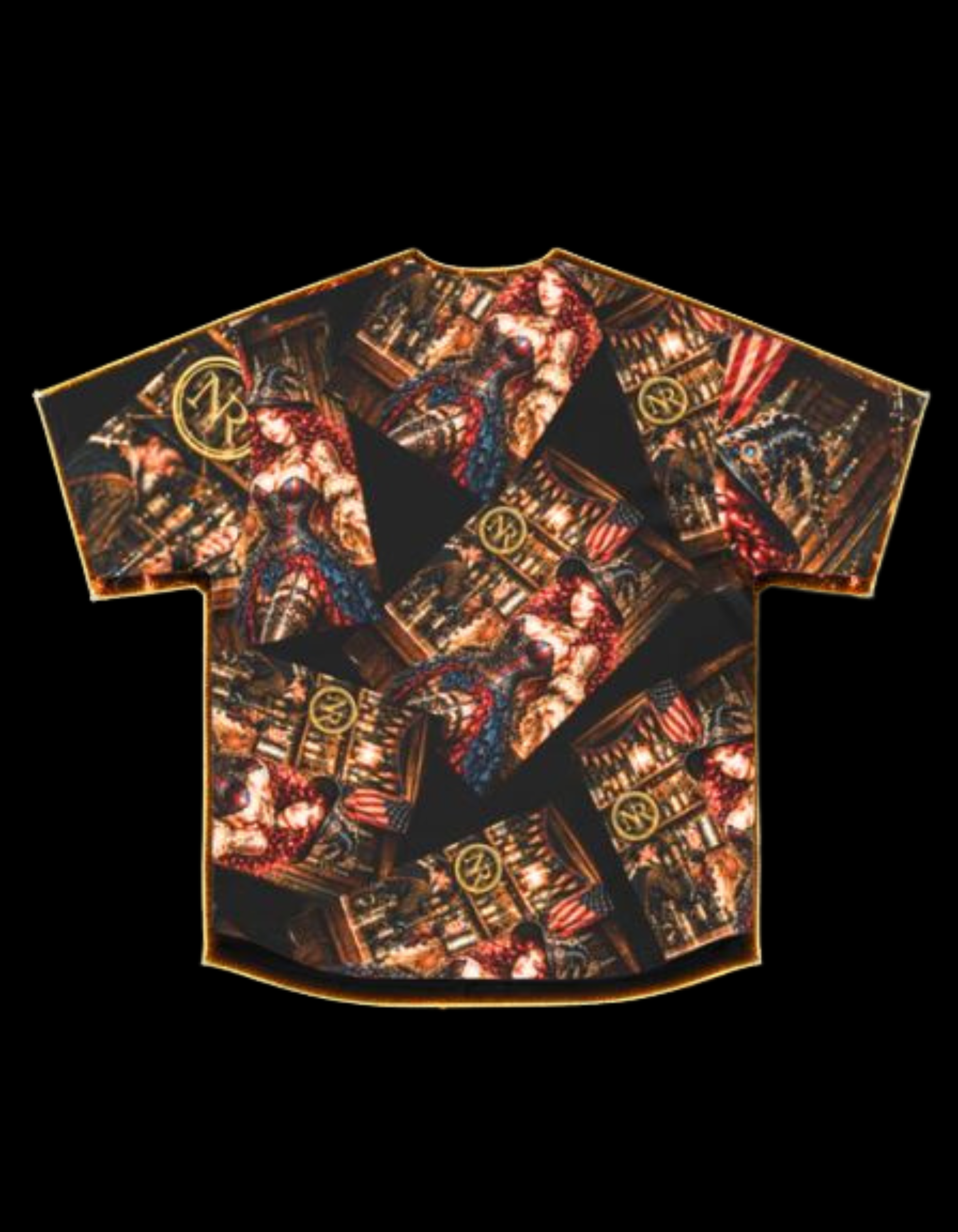 Noni Limited Independence Jersey 2026 back flat lay shirt with glow trim emphasizing full all-over print pattern and premium patriotic steampunk design