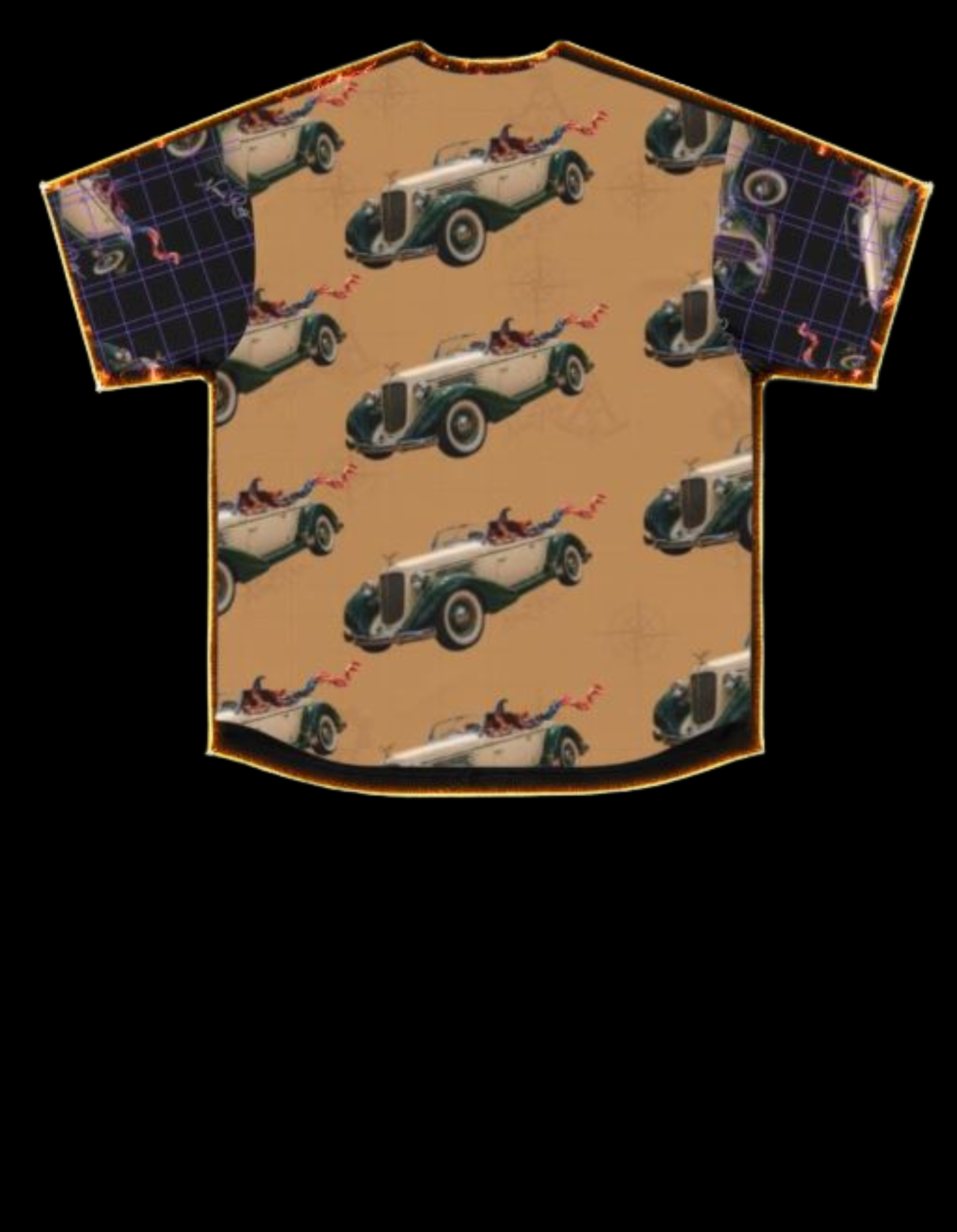 Noni Speedster jersey back with glow traced pattern emphasizing steampunk grid and car placement