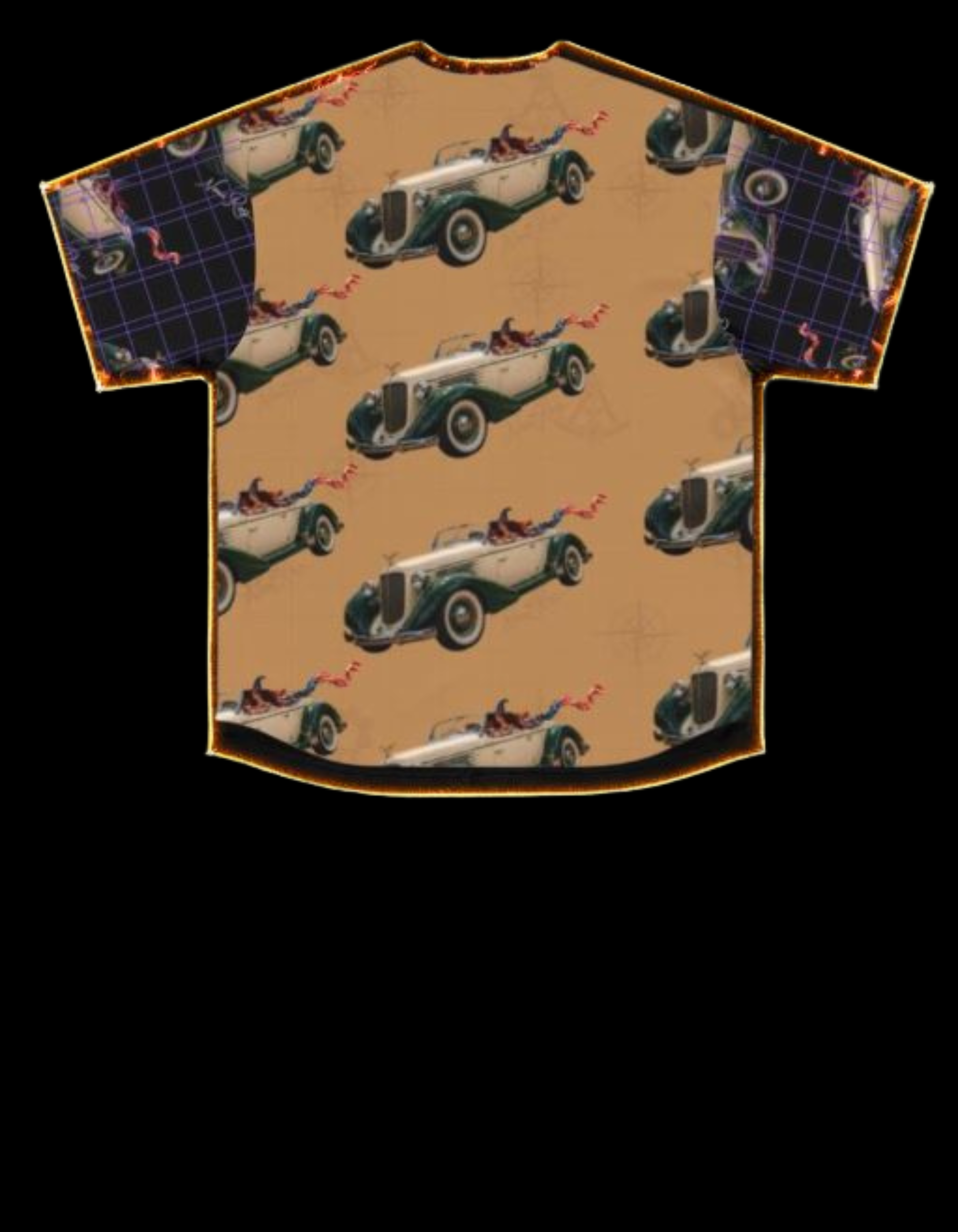Noni Speedster jersey back with glow traced pattern emphasizing steampunk grid and car placement