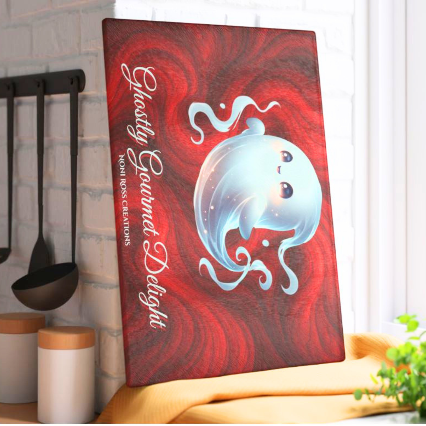 BOO Crew Ghost Glass Cutting Board Tempered Kitchen Board | Noni Ross Creations