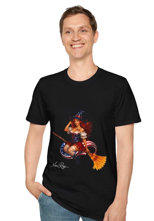 streetwear style patriotic witch shirt in dark tone