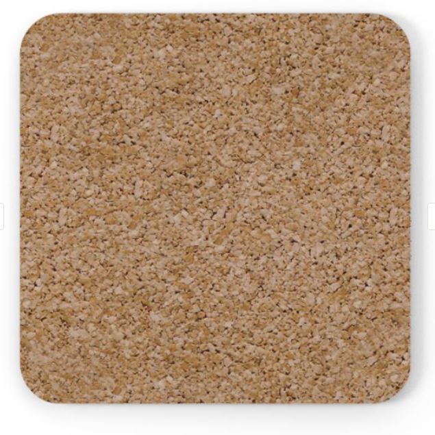 Back view of square cork coaster showing cork base for grip and surface protection
