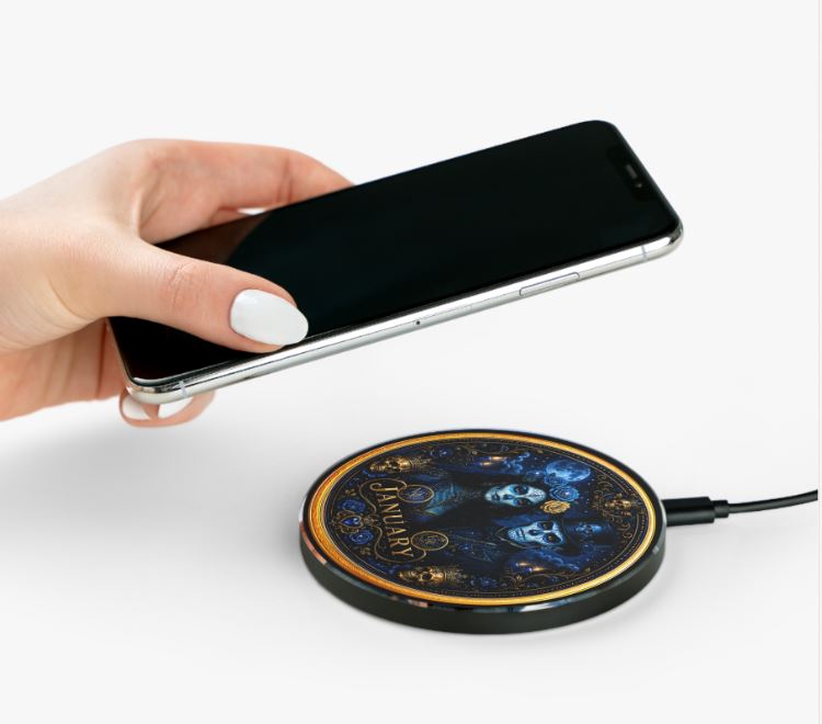 Eternal Royals June Wireless Charger | Gothic Skeleton Couple Qi Charging Pad | Dark Fantasy Desk Decor | Celestial Phone Charger