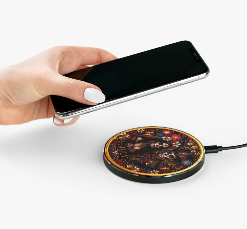 Eternal Royals July Wireless Charger | Gothic Skeleton Couple Qi Charging Pad | Dark Fantasy Desk Decor | Celestial Phone Charger