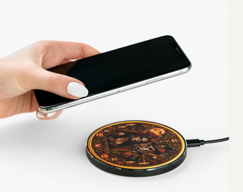 Eternal Royals October Wireless Charger | Gothic Skeleton Couple Qi Charging Pad | Dark Fantasy Desk Decor | Celestial Phone Charger