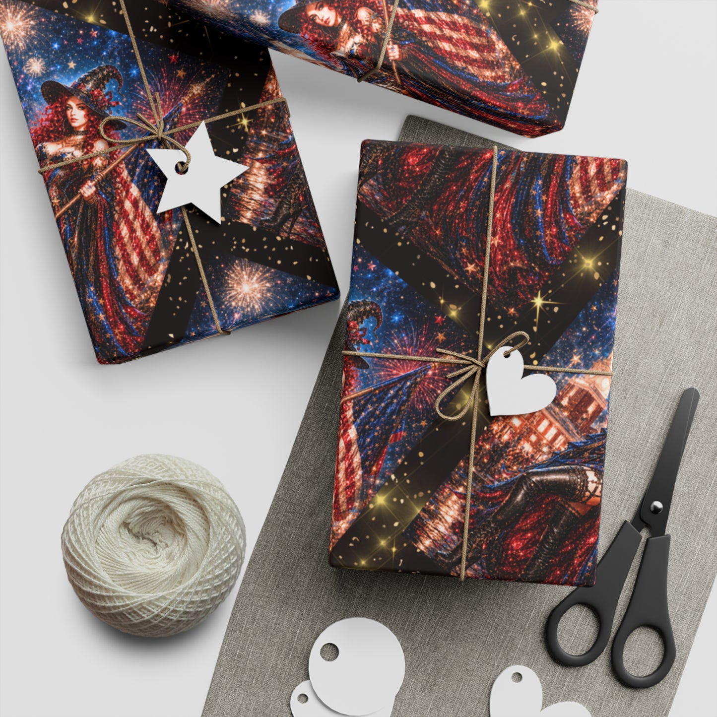 Wrap your gifts in something unforgettable with our Limited Independence Edition 2026 Luxury Gift Wrap from Noni Ross Creations. Designed to feel like a piece of art, this wrapping paper transforms every present into a dramatic, story-filled moment.

Set against a deep, star-speckled night sky, the rich imagery and flowing, theatrical composition create a cinematic presentation—like wrapping your gift in a midnight celebration of beauty, freedom, and bold expression. Fireworks shimmer across the surface, wh
